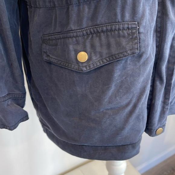 Navy Blue Moto Drawstring Waist button sleeve jacket - Picture 3 of 11